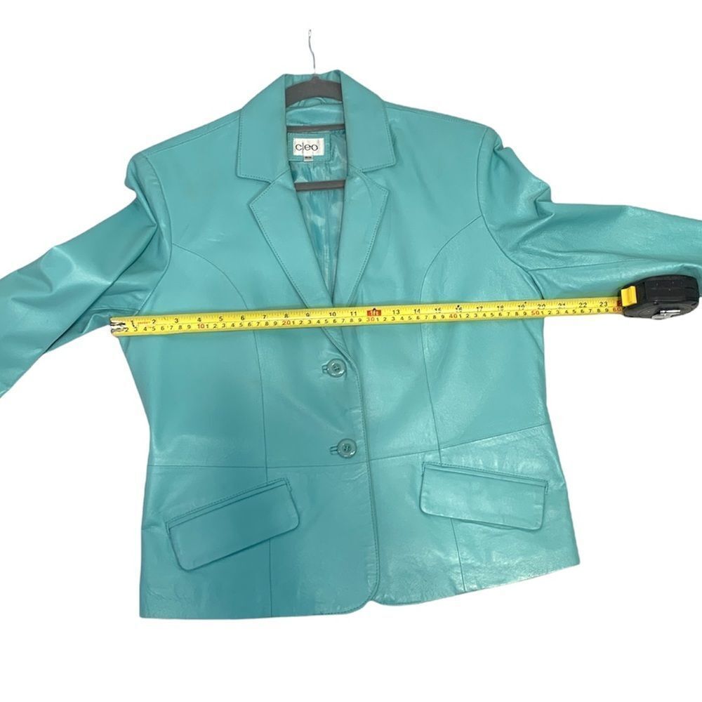 𝅺cleo Blue Leather Jacket Blazer - Picture 7 of 10